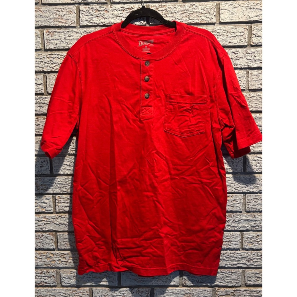 Duluth Trading Co Red Longtail T Henley Short Sleeve Pocket Cotton shirt Mens M
